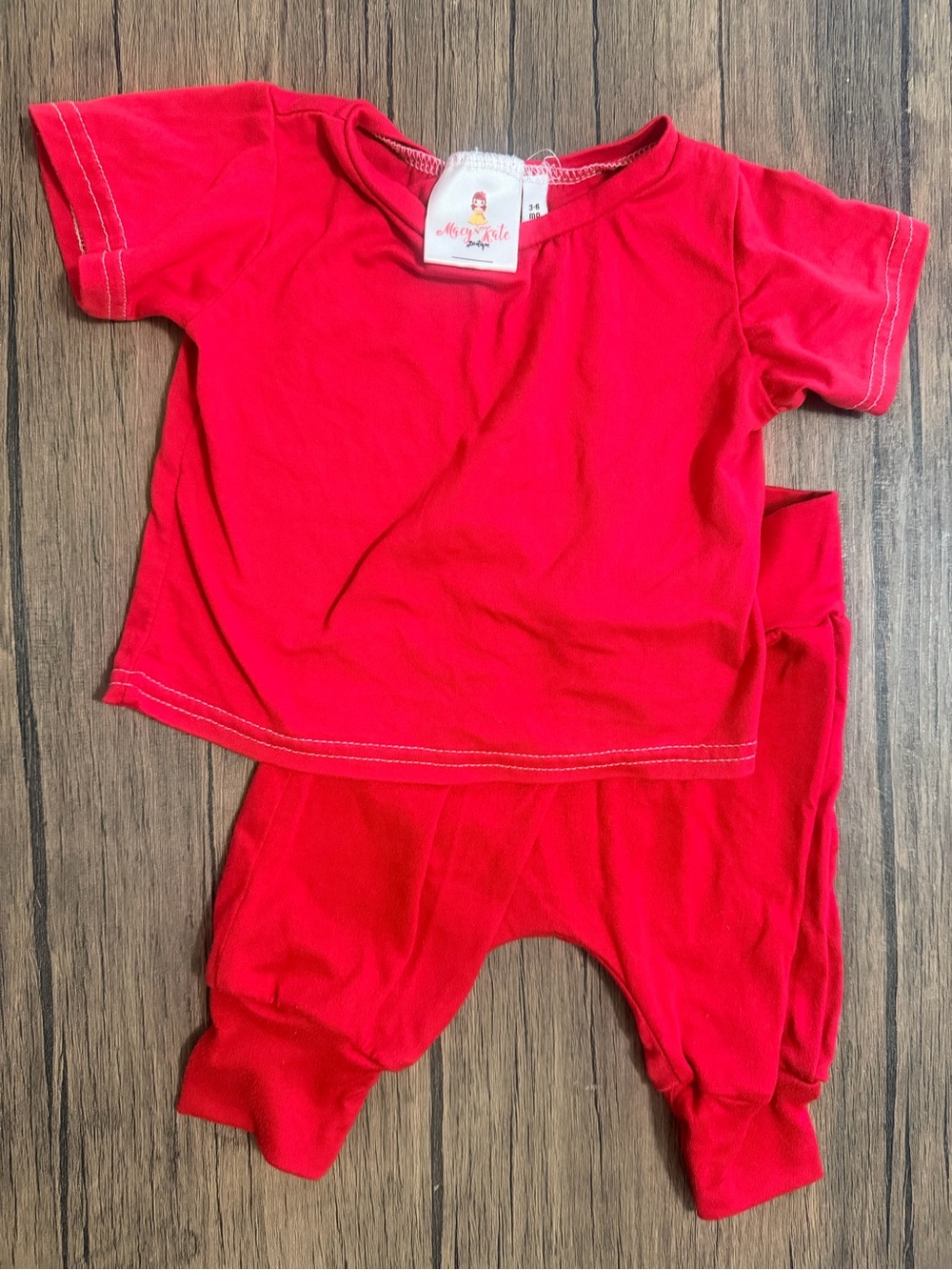 MacyKate Boutique 3-6 months Bright Red Baby Two-Piece Top and Pants Set